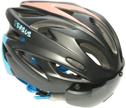 Велосипедный шлем с визором Tersus ROCKET matt black-azure-coral