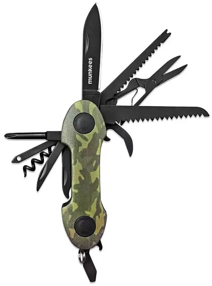 Брелок-мультиинструмент Munkees 15 Function Pocket Knife (Camo Green) 2579-GR